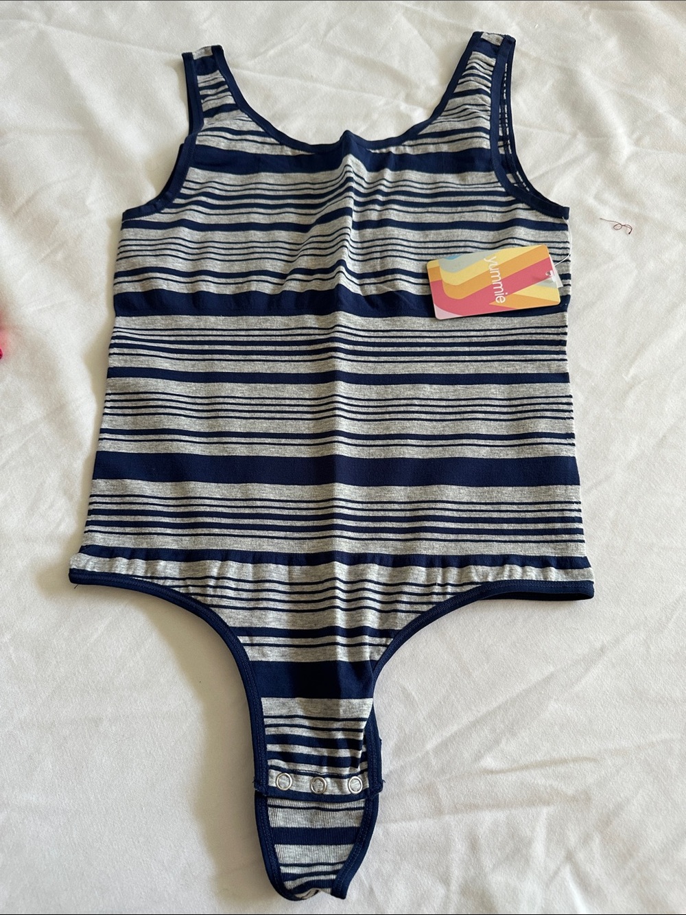 Yummie Ruby Scoop Neck Bodysuit - Navy & White Stripes